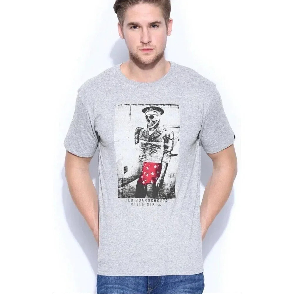 Quiksilver Men’s Old Boardies Gray T-Shirt Short Sleeve Tee Size S New